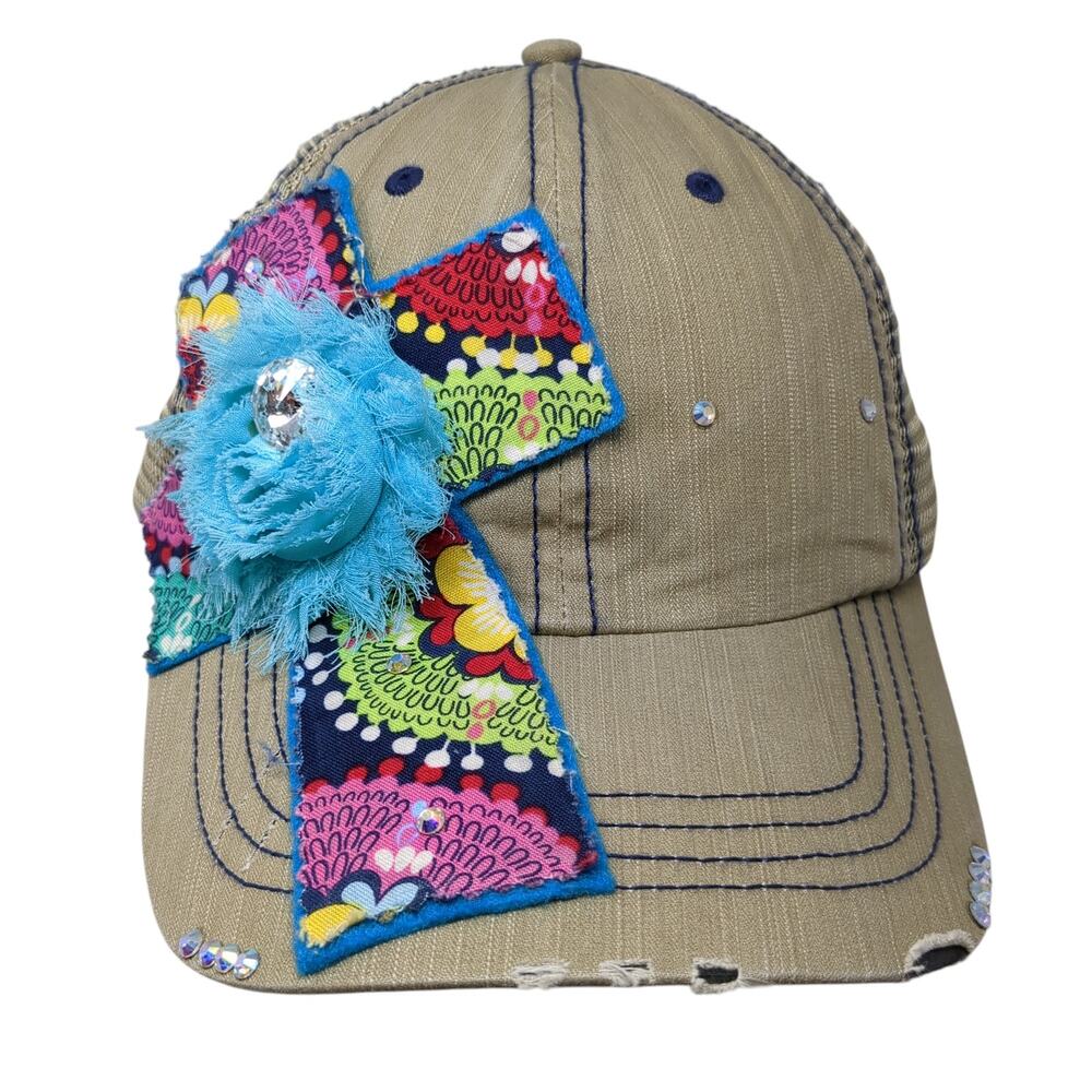 Cross Strapback Trucker Hat Beige One Size Adjustable Distressed Pinky Bolle
